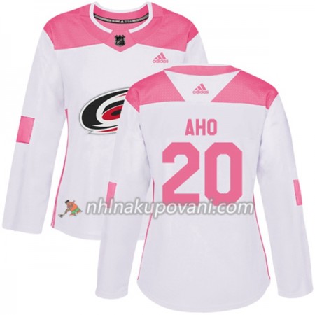 Carolina Hurricanes Dresy Sebastian Aho 20 Bílá 2017-2018 Adidas Růžová Fashion Authentic - Dámské